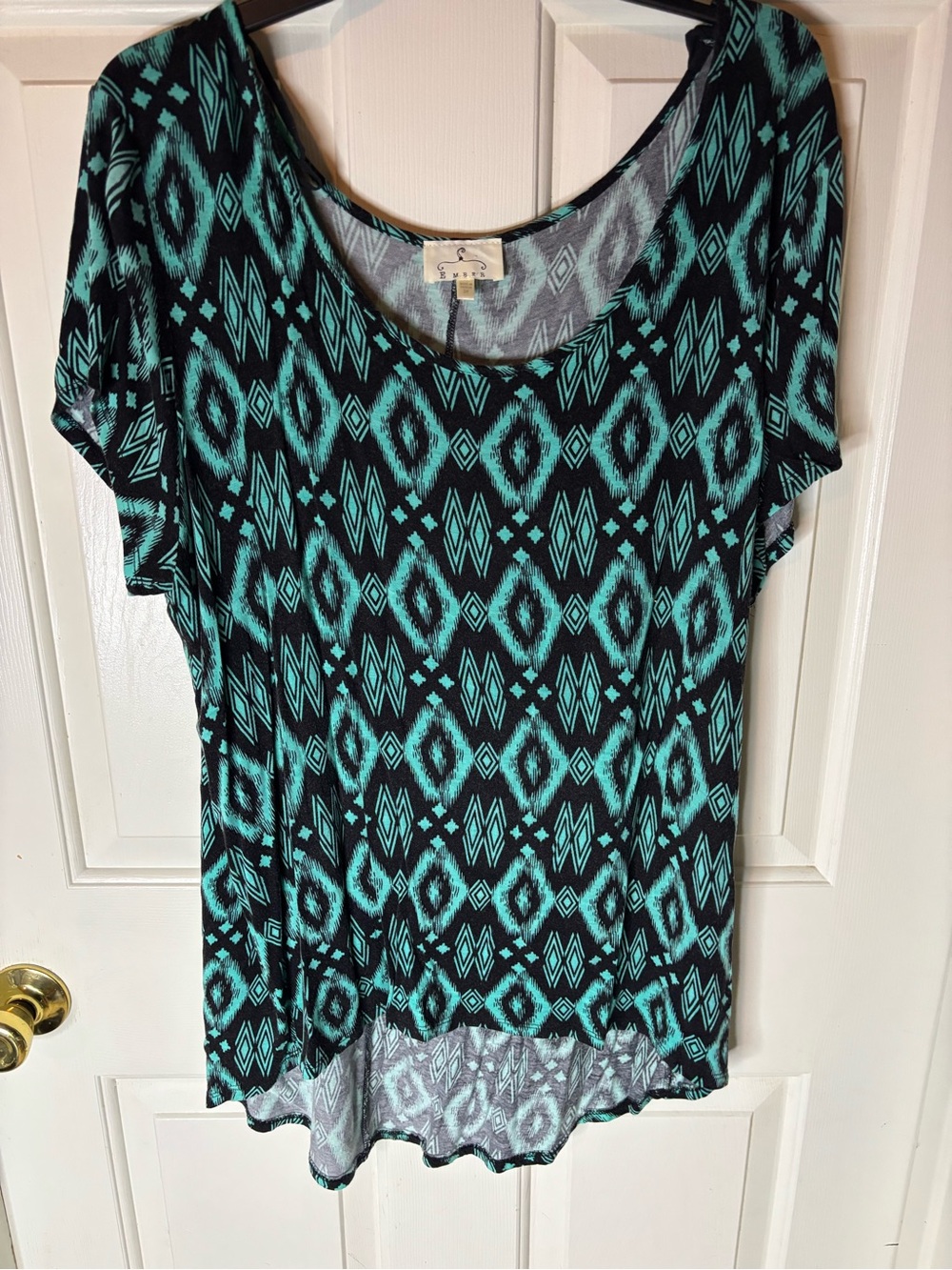 Women’s Black & Teal Patterned Short Sleeve Blouse Size 3X Like New